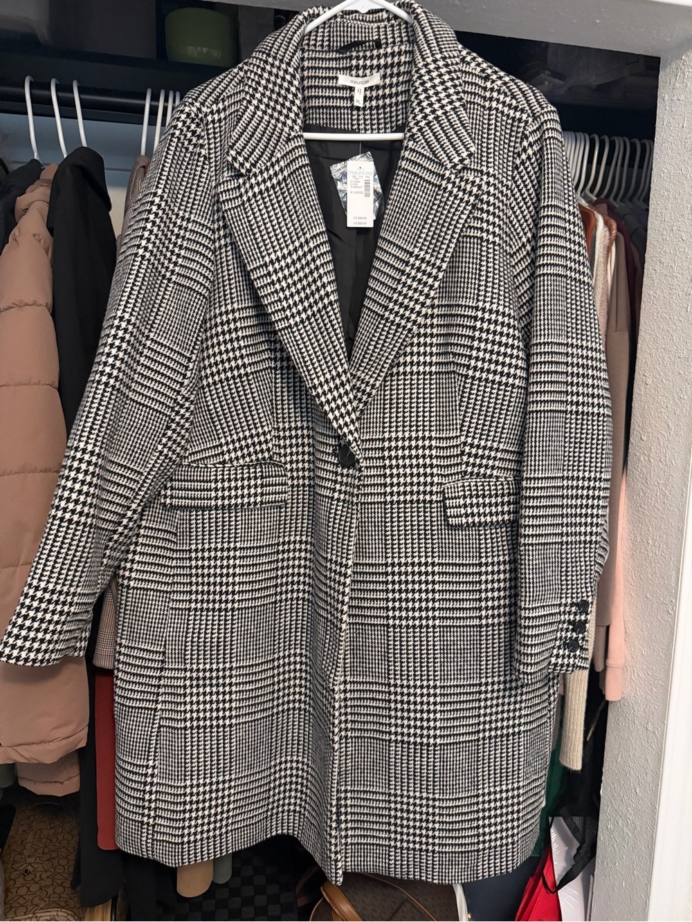 Maurices Black and White Glen Plaid Pea Coat